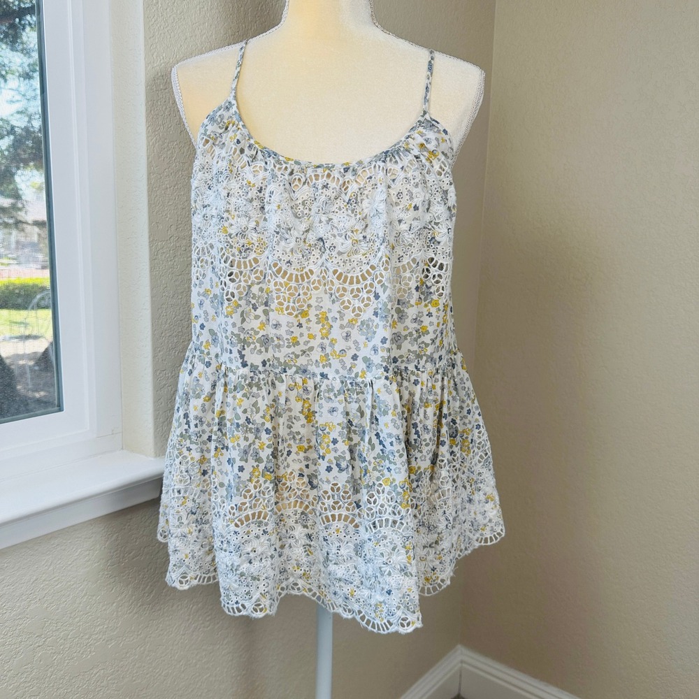 Free People Floral Crochet Lace‎ Babydoll Cami Top Womens M Boho Festival Flowy